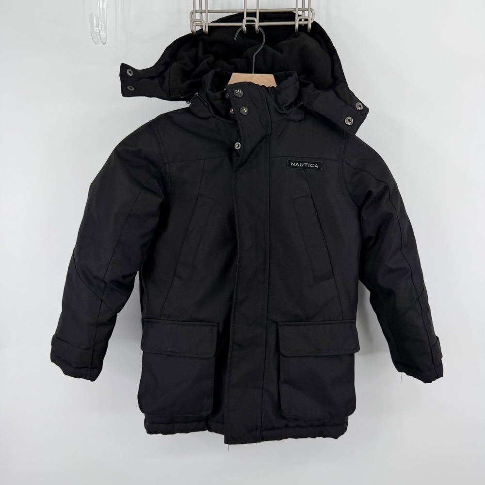 Nautica Heavyweight Puffer Parka Jacket Kids Size 6 Black‎ Hooded Insulated